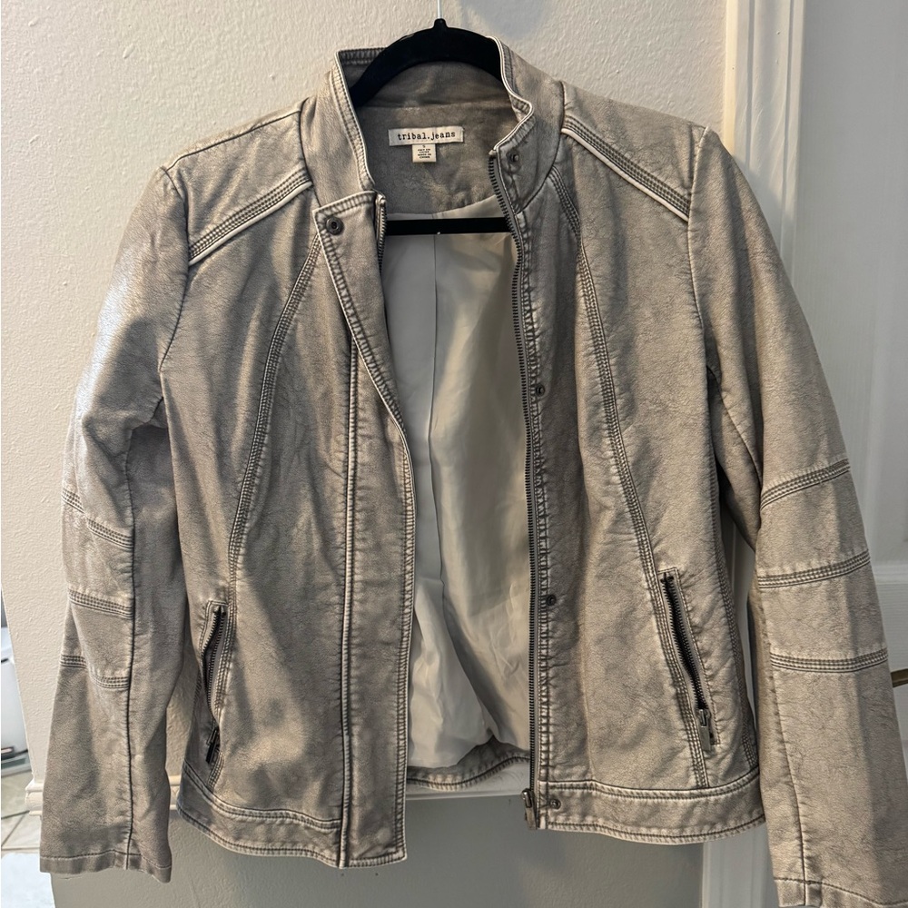 Tribal Women's Silver Leather Jacket